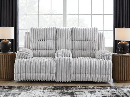 Rhines Falls Power Reclining Loveseat with Console - Holmwood's Furniture & Design Center (Somersworth, NH)