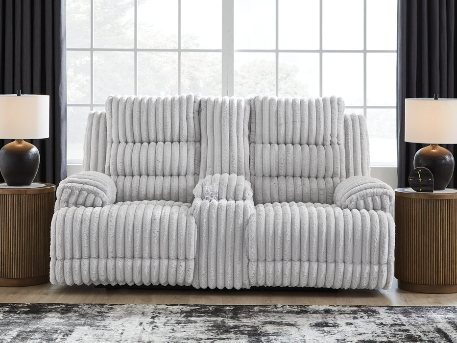 Rhines Falls Power Reclining Loveseat with Console - Holmwood's Furniture & Design Center (Somersworth, NH)