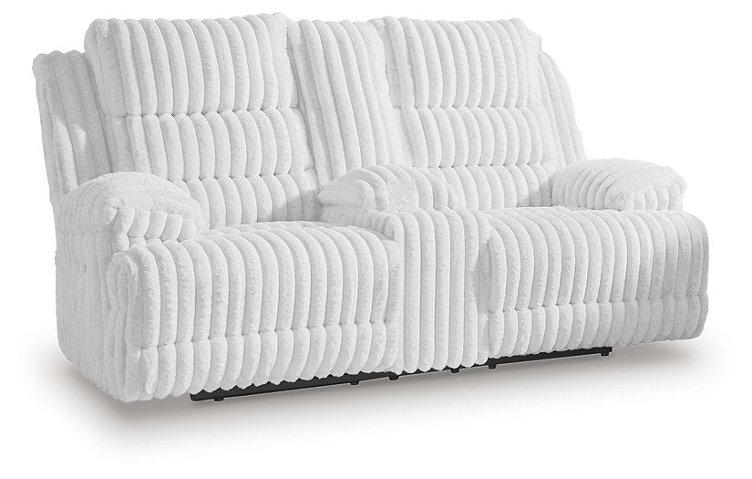 Rhines Falls Power Reclining Loveseat with Console - Holmwood's Furniture & Design Center (Somersworth, NH)