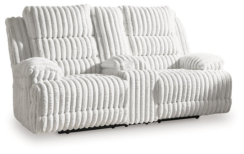 Rhines Falls Power Reclining Loveseat with Console - Holmwood's Furniture & Design Center (Somersworth, NH)