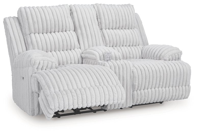 Rhines Falls Power Reclining Loveseat with Console - Holmwood's Furniture & Design Center (Somersworth, NH)