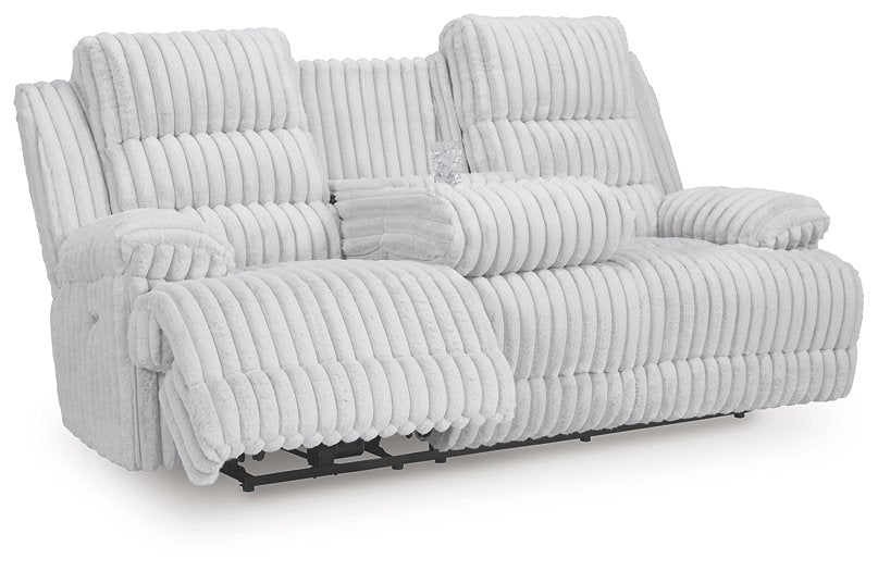 Rhines Falls Power Reclining Sofa with Drop Down Table - Holmwood's Furniture & Design Center (Somersworth, NH)