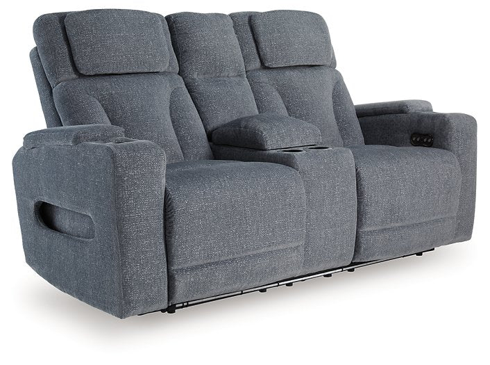 Studio Cave Power Reclining Loveseat with Console - Holmwood's Furniture & Design Center (Somersworth, NH)