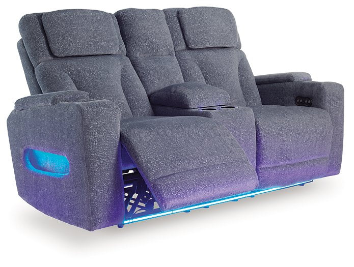 Studio Cave Power Reclining Loveseat with Console - Holmwood's Furniture & Design Center (Somersworth, NH)