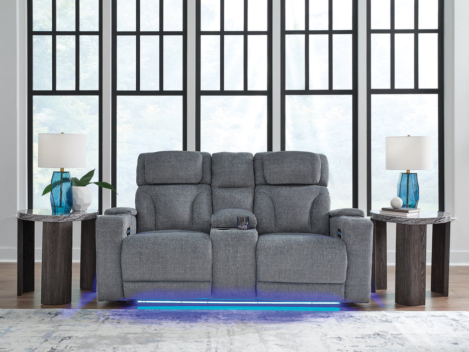 Studio Cave Power Reclining Loveseat with Console - Holmwood's Furniture & Design Center (Somersworth, NH)