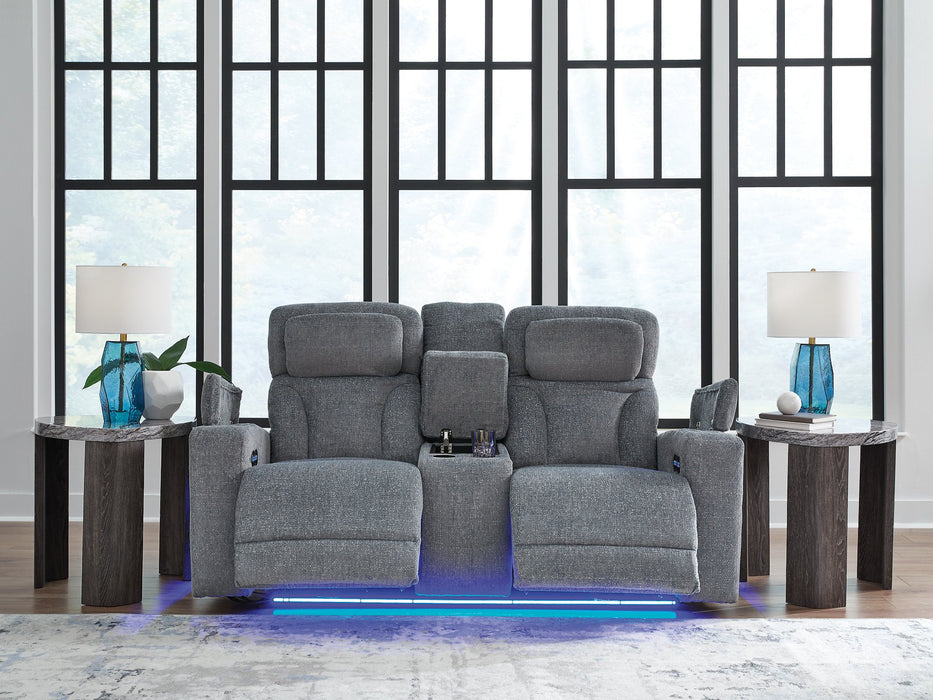 Studio Cave Power Reclining Loveseat with Console - Holmwood's Furniture & Design Center (Somersworth, NH)