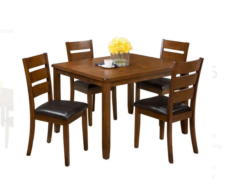 Jofran Plantation Five Piece Dining Set - Table with Four Faux Leather Chairs in Light Brown - Holmwood's Furniture & Design Center (Somersworth, NH)