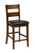 Jofran Plantation Counter Height Table and Four Faux Leather Stools- Warm Brown in Light Brown - Holmwood's Furniture & Design Center (Somersworth, NH)