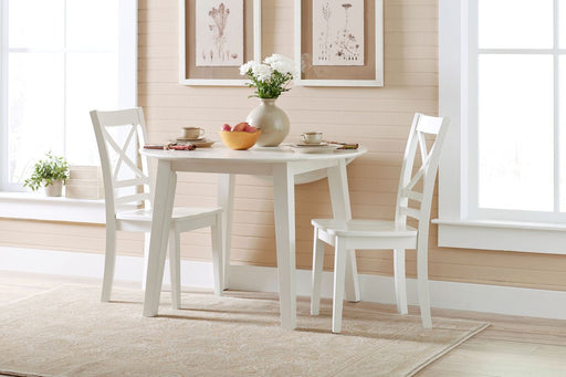 Jofran Simplicity Solid Wood Classic Round Drop-leaf Table in Paperwhite - Holmwood's Furniture & Design Center (Somersworth, NH)