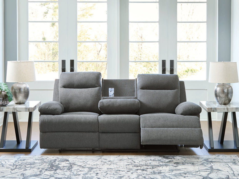 Side-Swipe Reclining Sofa with Drop Down Table - Holmwood's Furniture & Design Center (Somersworth, NH)