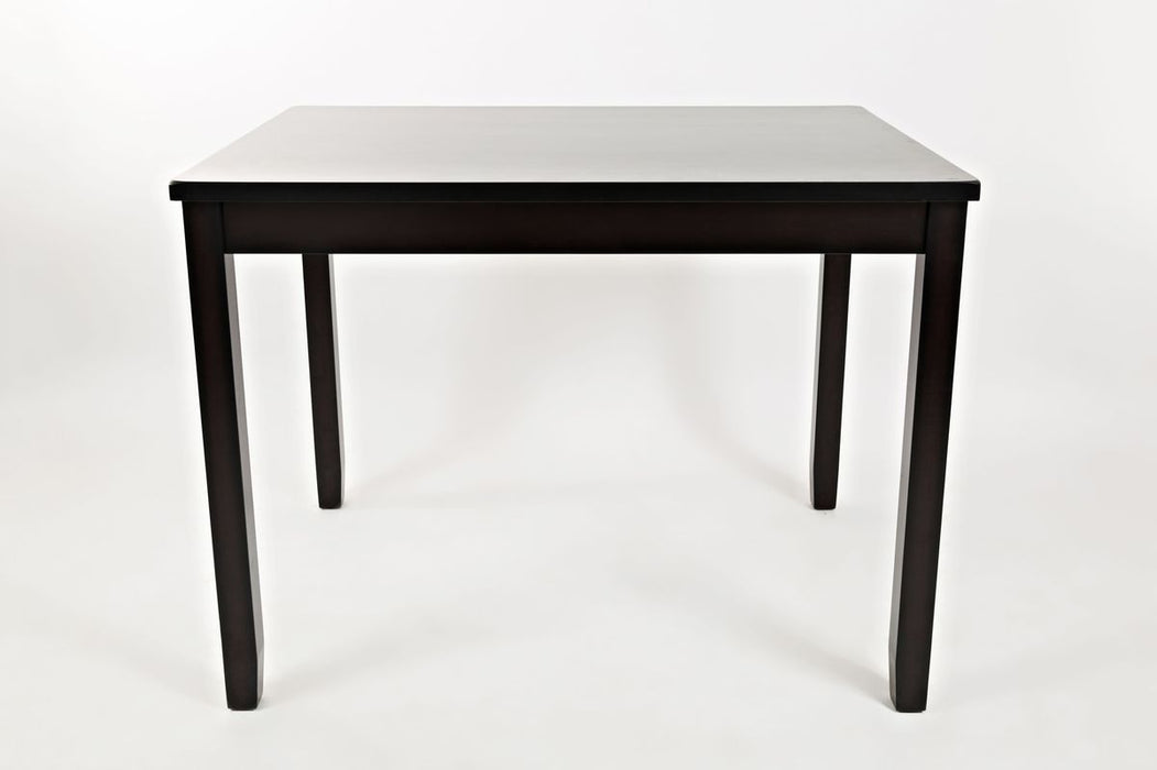 Jofran Dark Rustic Prairie Counter Height Table and Four Faux Leather Stools in Dark Brown - Holmwood's Furniture & Design Center (Somersworth, NH)