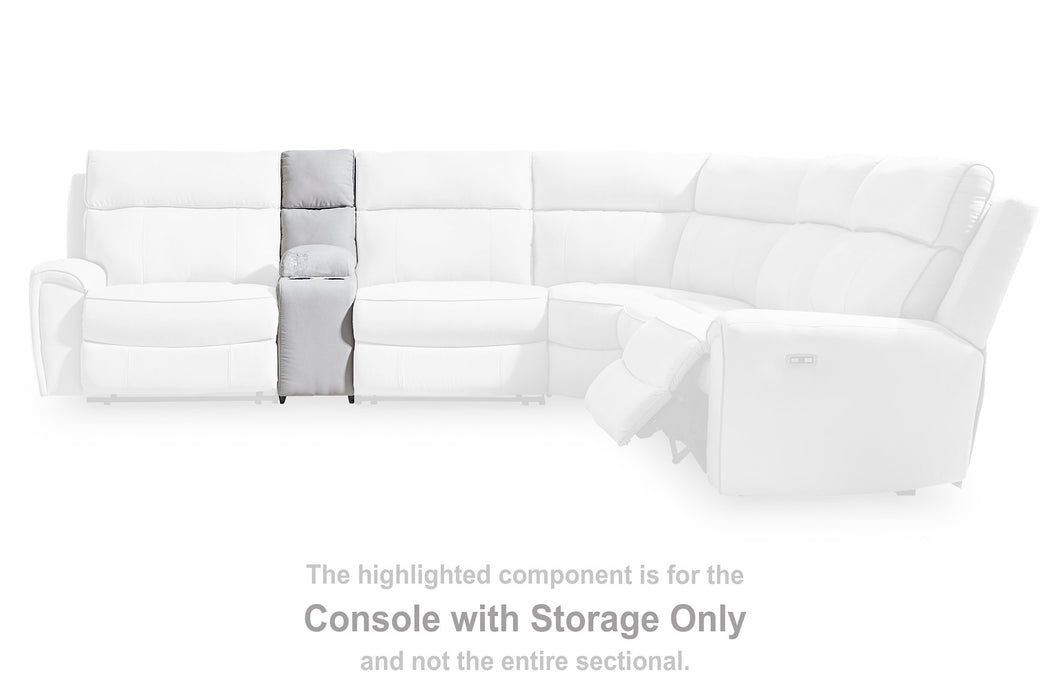 Social Pointe Reclining Sectional with Storage Console - Holmwood's Furniture & Design Center (Somersworth, NH)