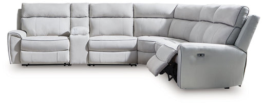 Social Pointe Reclining Sectional with Storage Console - Holmwood's Furniture & Design Center (Somersworth, NH)