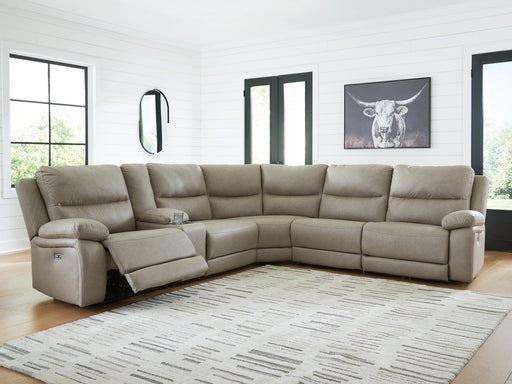 Narwhal Place Reclining Sectional with Storage Console - Holmwood's Furniture & Design Center (Somersworth, NH)