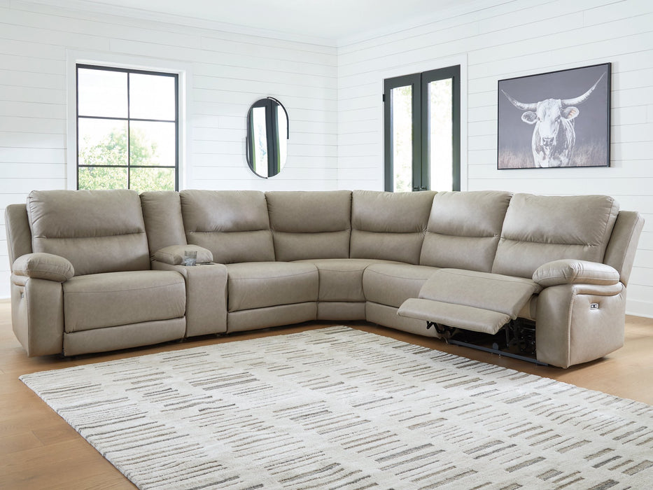 Narwhal Place Reclining Sectional with Storage Console - Holmwood's Furniture & Design Center (Somersworth, NH)