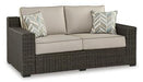 Coastline Bay Outdoor Loveseat with Cushion - Holmwood's Furniture & Design Center (Somersworth, NH)