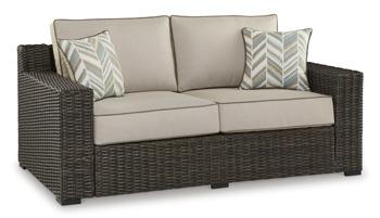 Coastline Bay Outdoor Loveseat with Cushion - Holmwood's Furniture & Design Center (Somersworth, NH)
