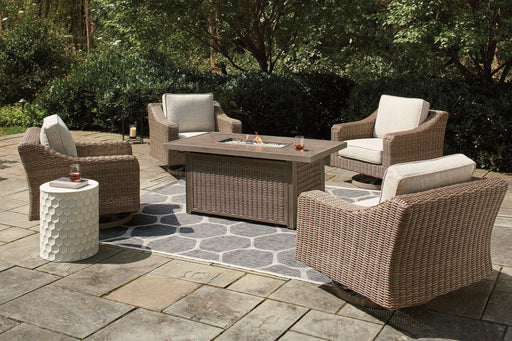 Beachcroft Beachcroft Fire Pit Table with Four Nuvella Swivel Lounge Chairs - Holmwood's Furniture & Design Center (Somersworth, NH)