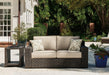 Coastline Bay Outdoor Loveseat with Cushion - Holmwood's Furniture & Design Center (Somersworth, NH)