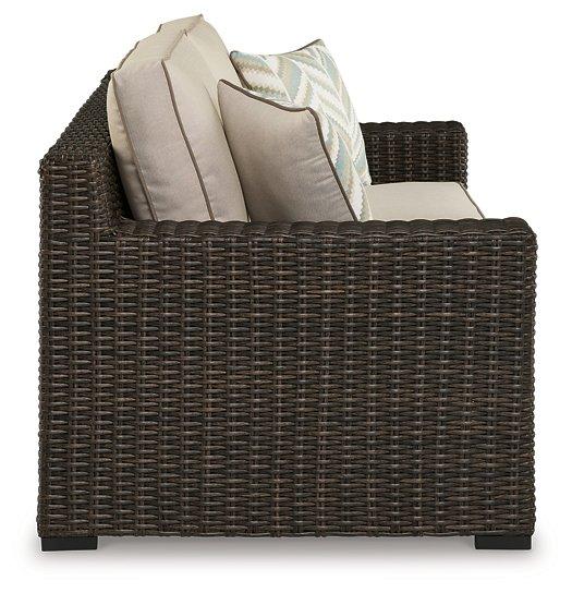 Coastline Bay Outdoor Loveseat with Cushion - Holmwood's Furniture & Design Center (Somersworth, NH)