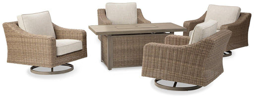 Beachcroft Beachcroft Fire Pit Table with Four Nuvella Swivel Lounge Chairs - Holmwood's Furniture & Design Center (Somersworth, NH)