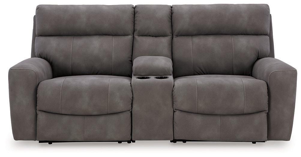 Next-Gen DuraPella Power Reclining Sectional Loveseat with Console - Holmwood's Furniture & Design Center (Somersworth, NH)