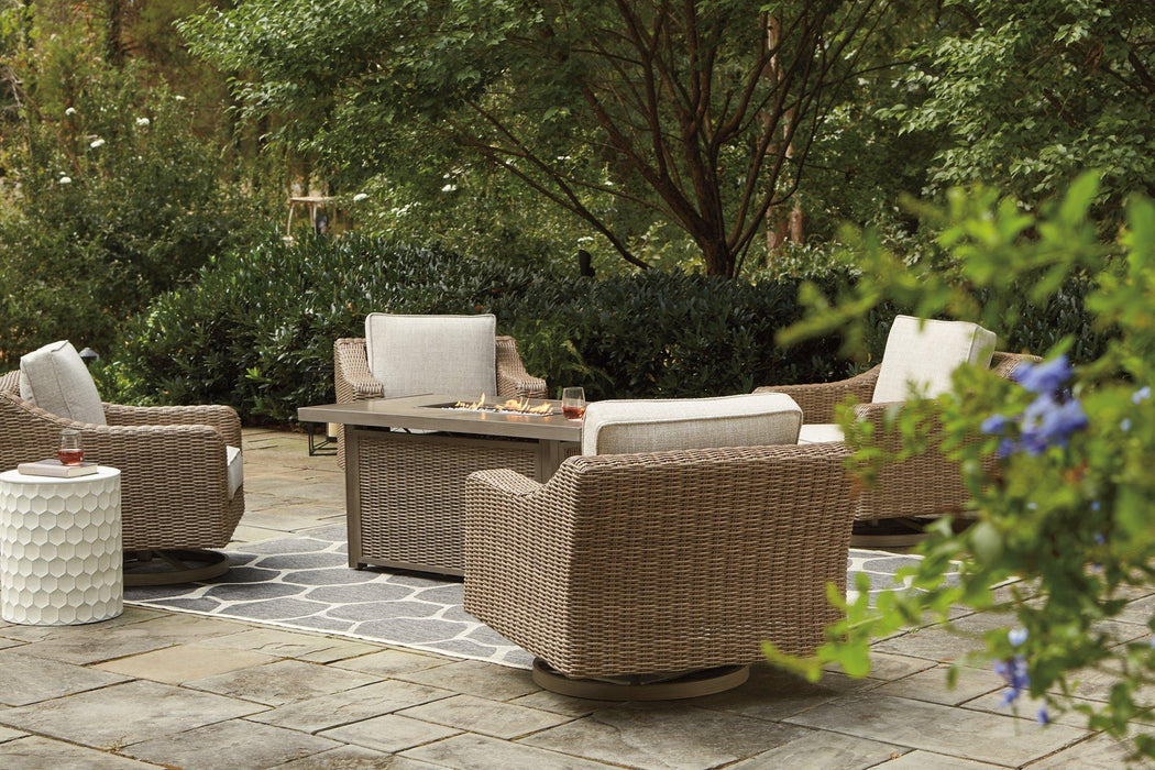 Beachcroft Beachcroft Fire Pit Table with Four Nuvella Swivel Lounge Chairs - Holmwood's Furniture & Design Center (Somersworth, NH)