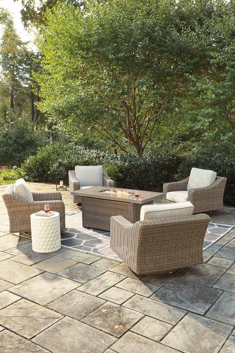 Beachcroft Beachcroft Fire Pit Table with Four Nuvella Swivel Lounge Chairs - Holmwood's Furniture & Design Center (Somersworth, NH)
