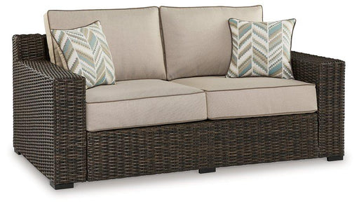 Coastline Bay Outdoor Loveseat with Cushion - Holmwood's Furniture & Design Center (Somersworth, NH)