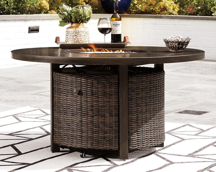 Paradise Trail Paradise Trail Fire Pit Table with 4 Nuvella Swivel Lounge Chairs - Holmwood's Furniture & Design Center (Somersworth, NH)