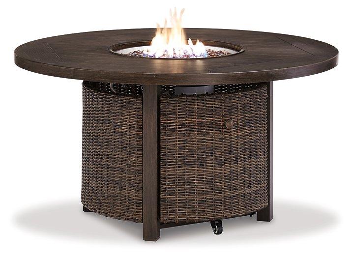 Paradise Trail Paradise Trail Fire Pit Table with 4 Nuvella Swivel Lounge Chairs - Holmwood's Furniture & Design Center (Somersworth, NH)