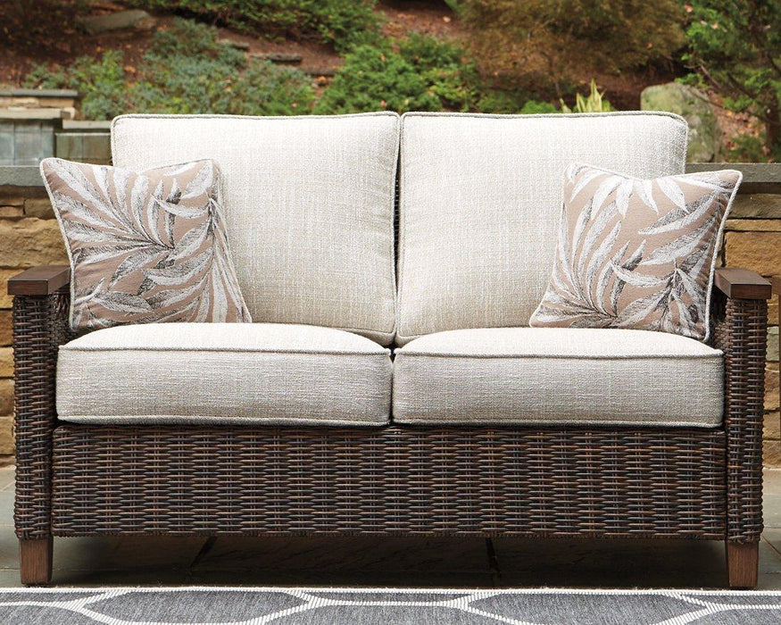 Paradise Trail Outdoor Loveseat, Lounge Chairs and Fire Pit Table - Holmwood's Furniture & Design Center (Somersworth, NH)