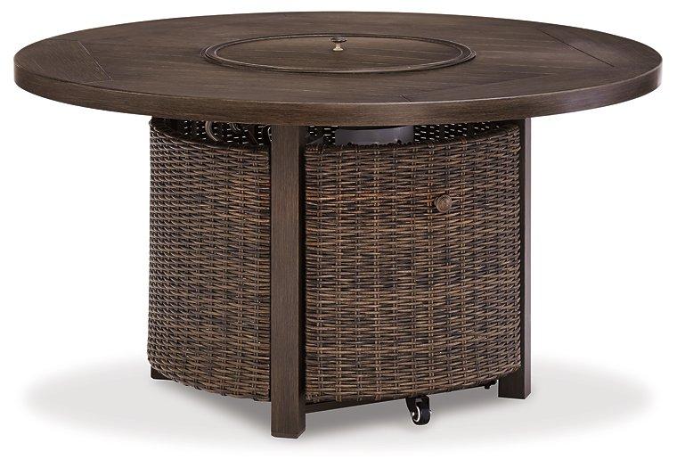Paradise Trail Paradise Trail Fire Pit Table with 4 Nuvella Swivel Lounge Chairs - Holmwood's Furniture & Design Center (Somersworth, NH)