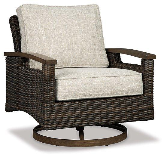 Paradise Trail Paradise Trail Fire Pit Table with 4 Nuvella Swivel Lounge Chairs - Holmwood's Furniture & Design Center (Somersworth, NH)
