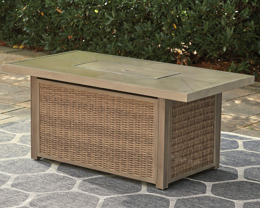 Beachcroft Beachcroft Fire Pit Table with Four Nuvella Swivel Lounge Chairs - Holmwood's Furniture & Design Center (Somersworth, NH)