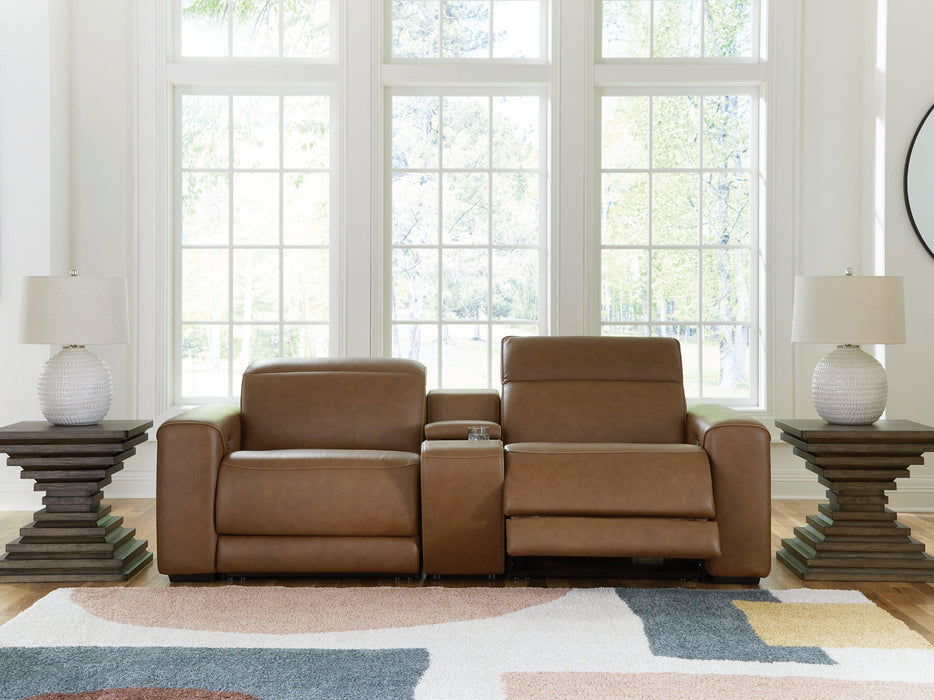 Magic Man Power Reclining Sectional Loveseat with Console - Holmwood's Furniture & Design Center (Somersworth, NH)
