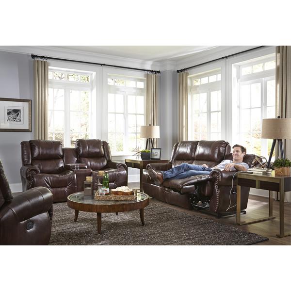 GENET COLLECTION LEATHER RECLINING SOFA W/ FOLD DOWN TABLE- S960CA4 - Holmwood's Furniture & Design Center (Somersworth, NH)