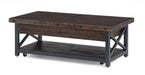 Flexsteel Carpenter Rectangular Lift-Top Cocktail Table with Casters in Rustic Brown - Holmwood's Furniture & Design Center (Somersworth, NH)
