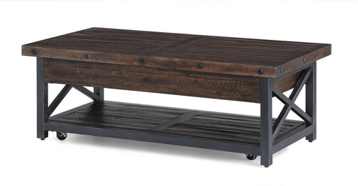 Flexsteel Carpenter Rectangular Lift-Top Cocktail Table with Casters in Rustic Brown - Holmwood's Furniture & Design Center (Somersworth, NH)