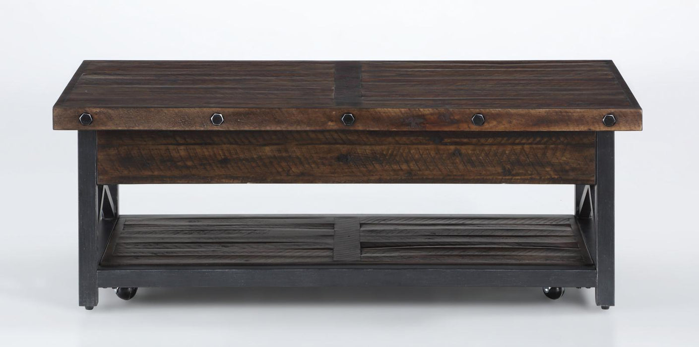 Flexsteel Carpenter Rectangular Lift-Top Cocktail Table with Casters in Rustic Brown - Holmwood's Furniture & Design Center (Somersworth, NH)