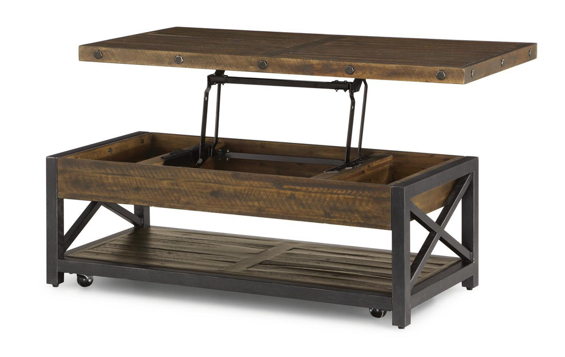 Flexsteel Carpenter Rectangular Lift-Top Cocktail Table with Casters in Rustic Brown - Holmwood's Furniture & Design Center (Somersworth, NH)