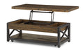 Flexsteel Carpenter Rectangular Lift-Top Cocktail Table with Casters in Rustic Brown - Holmwood's Furniture & Design Center (Somersworth, NH)