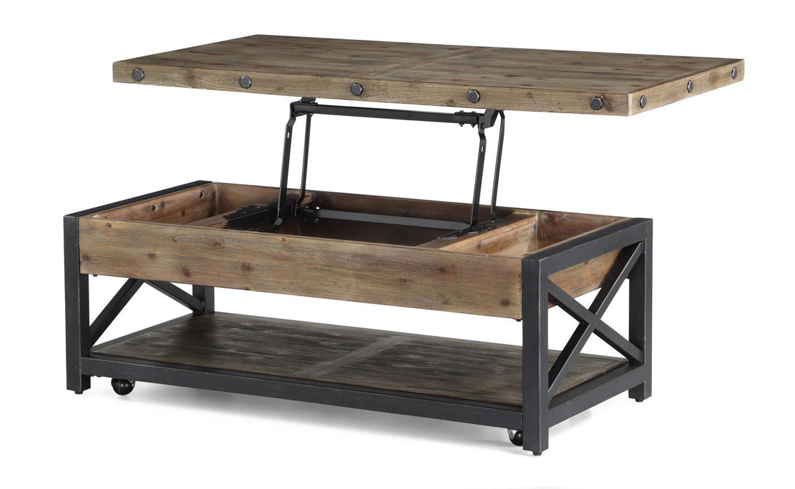 Flexsteel Carpenter Rectangular Lift-Top Cocktail Table with Casters in Rustic Gray - Holmwood's Furniture & Design Center (Somersworth, NH)