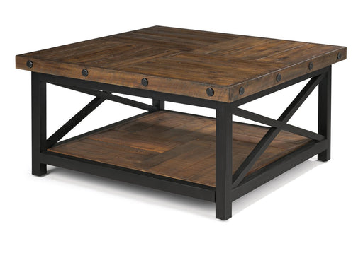 Flexsteel Carpenter Square Cocktail Table in Rustic Brown - Holmwood's Furniture & Design Center (Somersworth, NH)