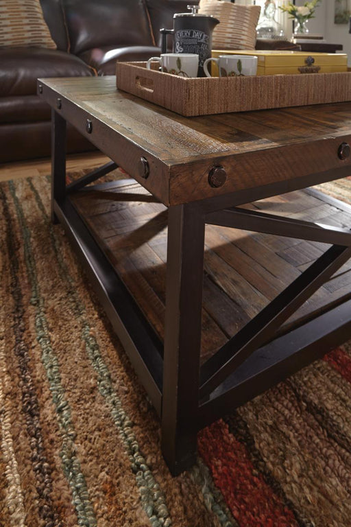 Flexsteel Carpenter Square Cocktail Table in Rustic Brown - Holmwood's Furniture & Design Center (Somersworth, NH)