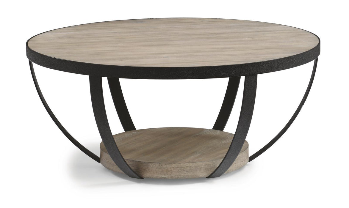 Flexsteel Compass Round Cocktail Table in Gray/Black - Holmwood's Furniture & Design Center (Somersworth, NH)