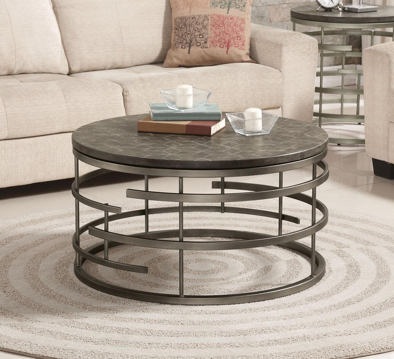 Flexsteel Halo Round Cocktail Table in Silver - Holmwood's Furniture & Design Center (Somersworth, NH)