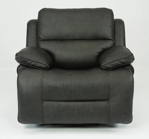 Flexsteel Latitudes Apollo Leather Power Gliding Recliner with Power Headrest in Black - Holmwood's Furniture & Design Center (Somersworth, NH)