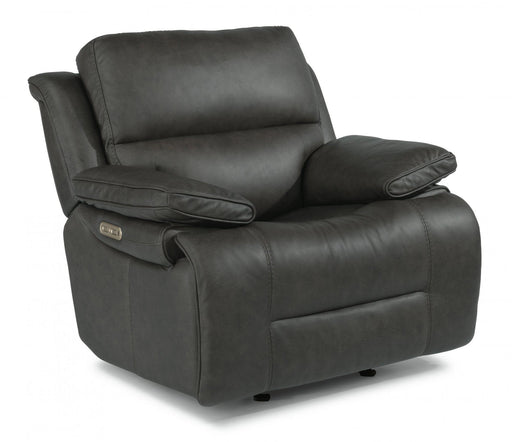Flexsteel Latitudes Apollo Leather Power Gliding Recliner with Power Headrest in Black - Holmwood's Furniture & Design Center (Somersworth, NH)