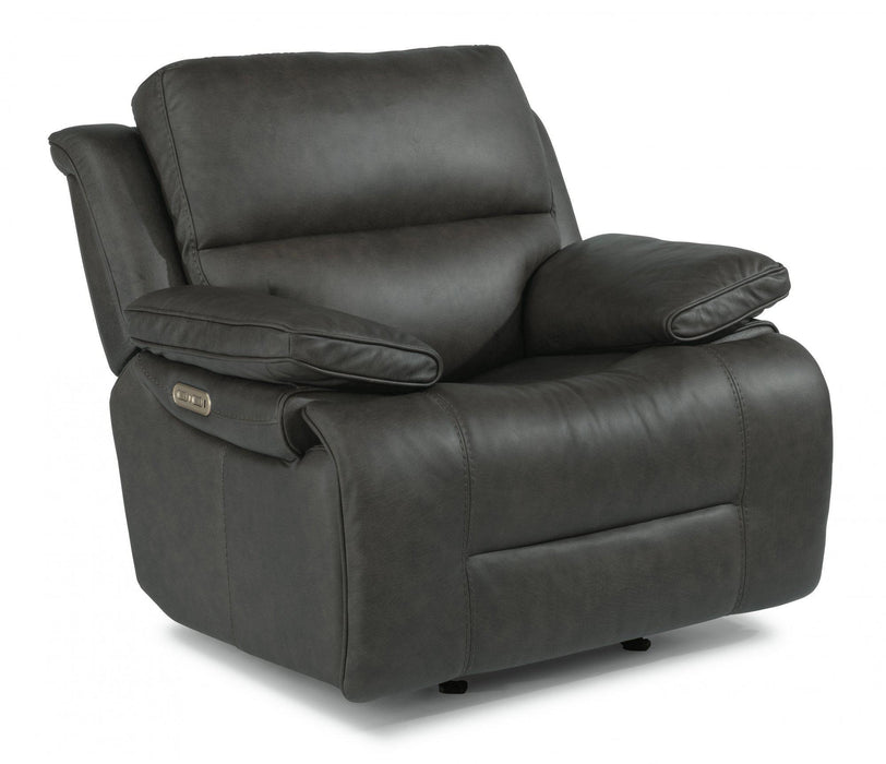 Flexsteel Latitudes Apollo Leather Power Gliding Recliner with Power Headrest in Black - Holmwood's Furniture & Design Center (Somersworth, NH)